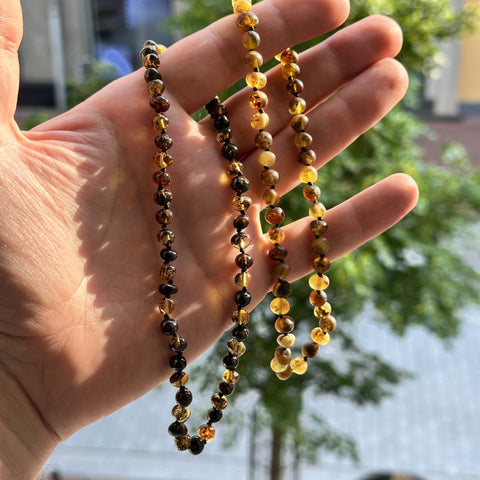 Amber Bracelet for Children - Two-tone (Light Green and Dark Peat Colors)