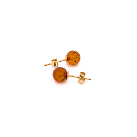 AU585 Aukso auskarai su gintaru STUDS - Karališka Juvelyrika - karaliskajuvelyrika.lt