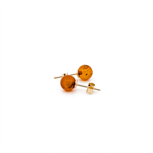 AU585 Aukso auskarai su gintaru STUDS - Karališka Juvelyrika - karaliskajuvelyrika.lt