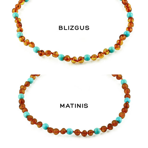 Amber Bracelet for Children - Cognac Color and Blue Turquoise